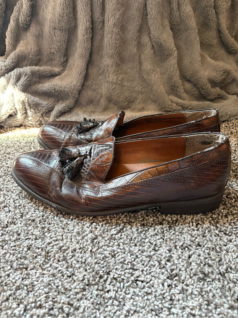 Stacey Adams Snake Skin Men's Brown Leather Tassel Loafers